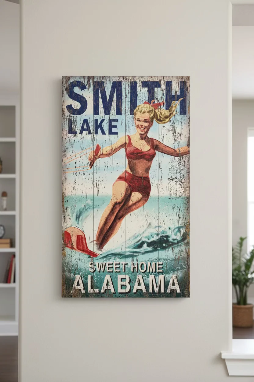 Original Smith Lake Retro Slalom Skier on Wood Versatile