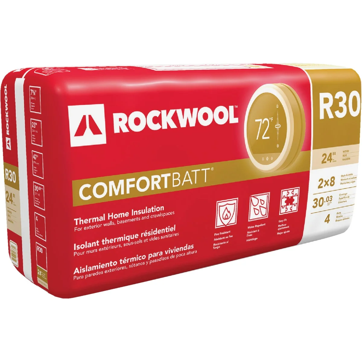 Crafted Rockwool Comfortbatt R-30 24 In. x 47 In. Stone Wool Insulation 4-Pack Professional