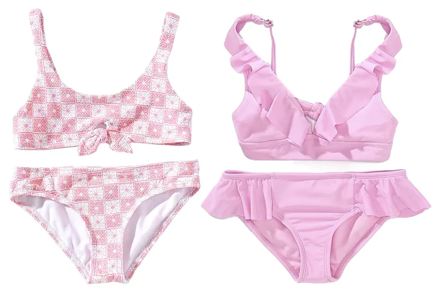 Fine Girl's Floral Print Solid Two-Piece Swimsuits by Raisins Safe