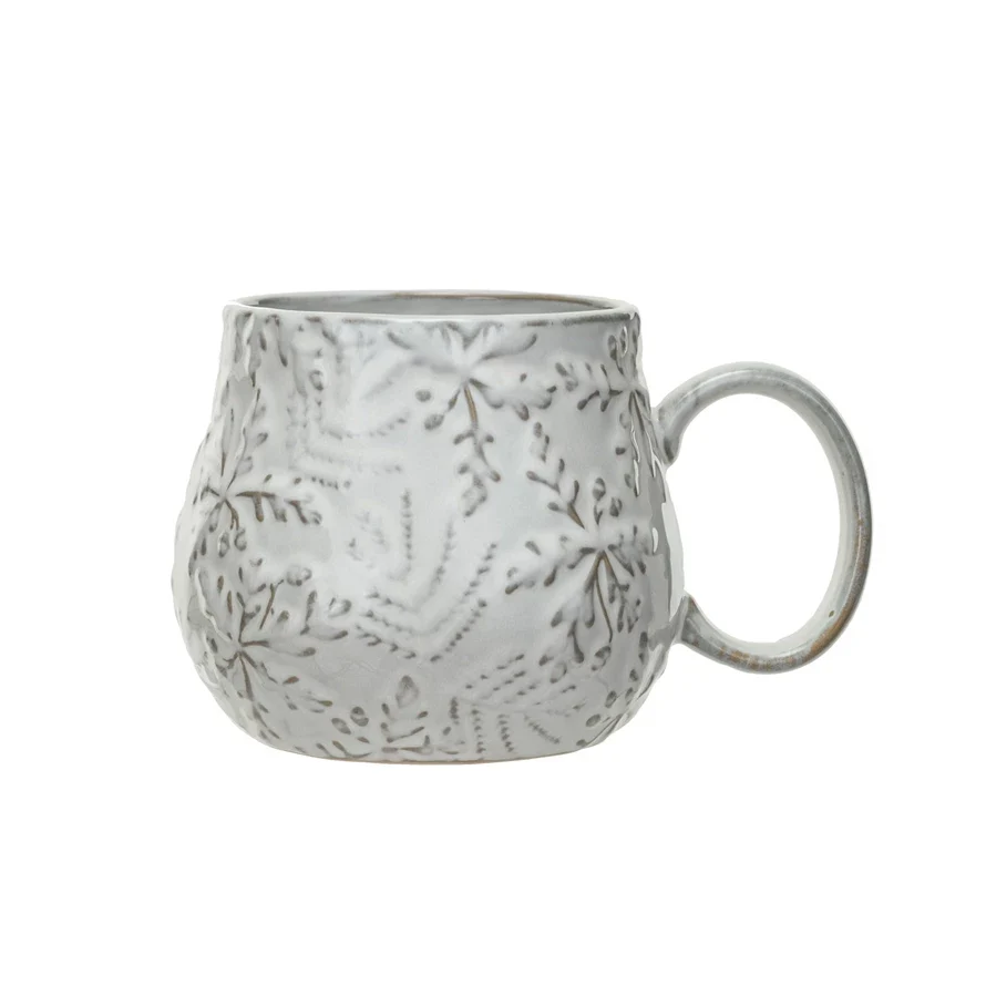 Original Design Snowflake Embossed White Mug 16oz Functional