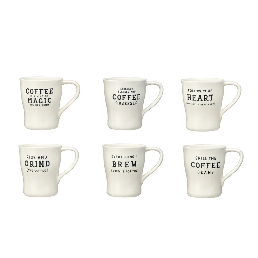 Sophisticated 12 oz All About Coffee Stoneware Mugs Quality