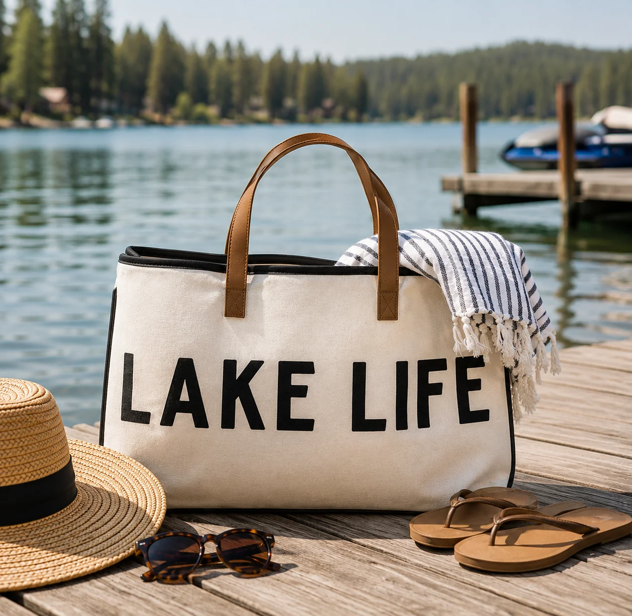 Carefully Designed Lake Life Canvas Leather Tote 20 Functional