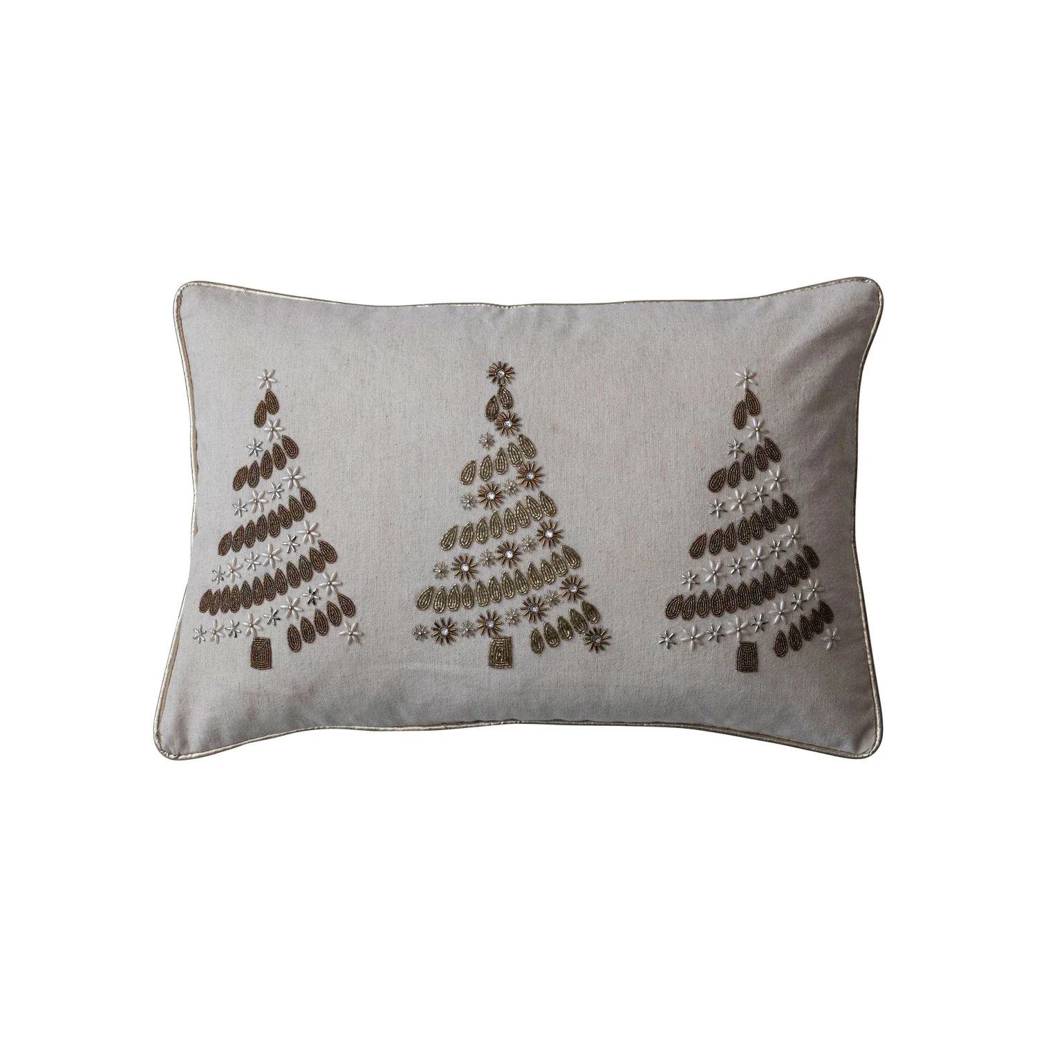 Crafted Beaded Trees Gold Piping Lumbar Throw Pillow 24 x 16 Smart