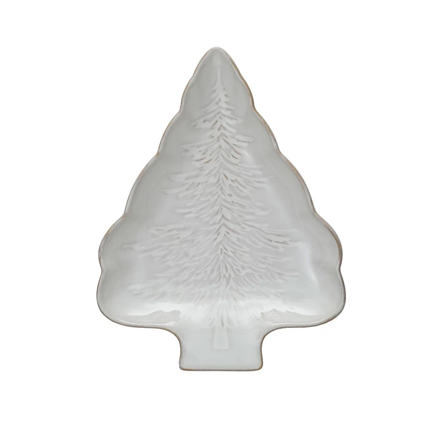 Modern White Tree Shaped Stoneware Plate Reusable