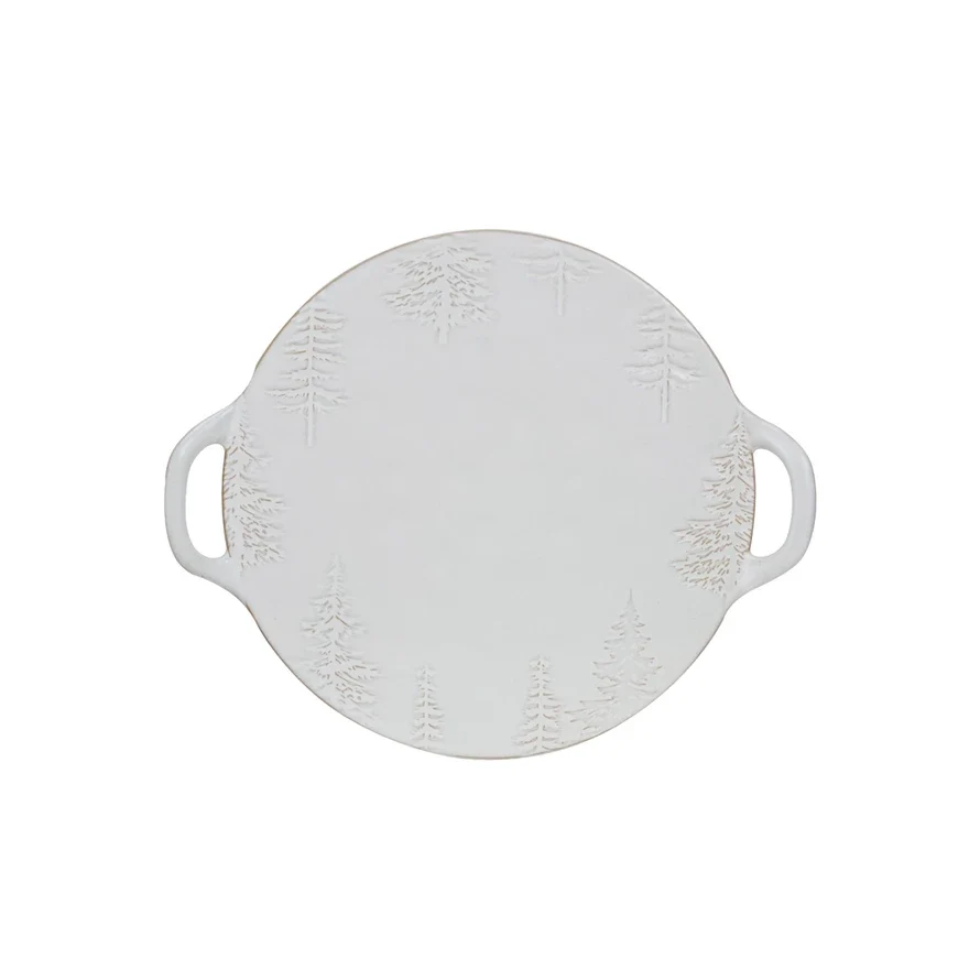 Advanced Debossed Stoneware Tray with Tree Design and Handles Verified