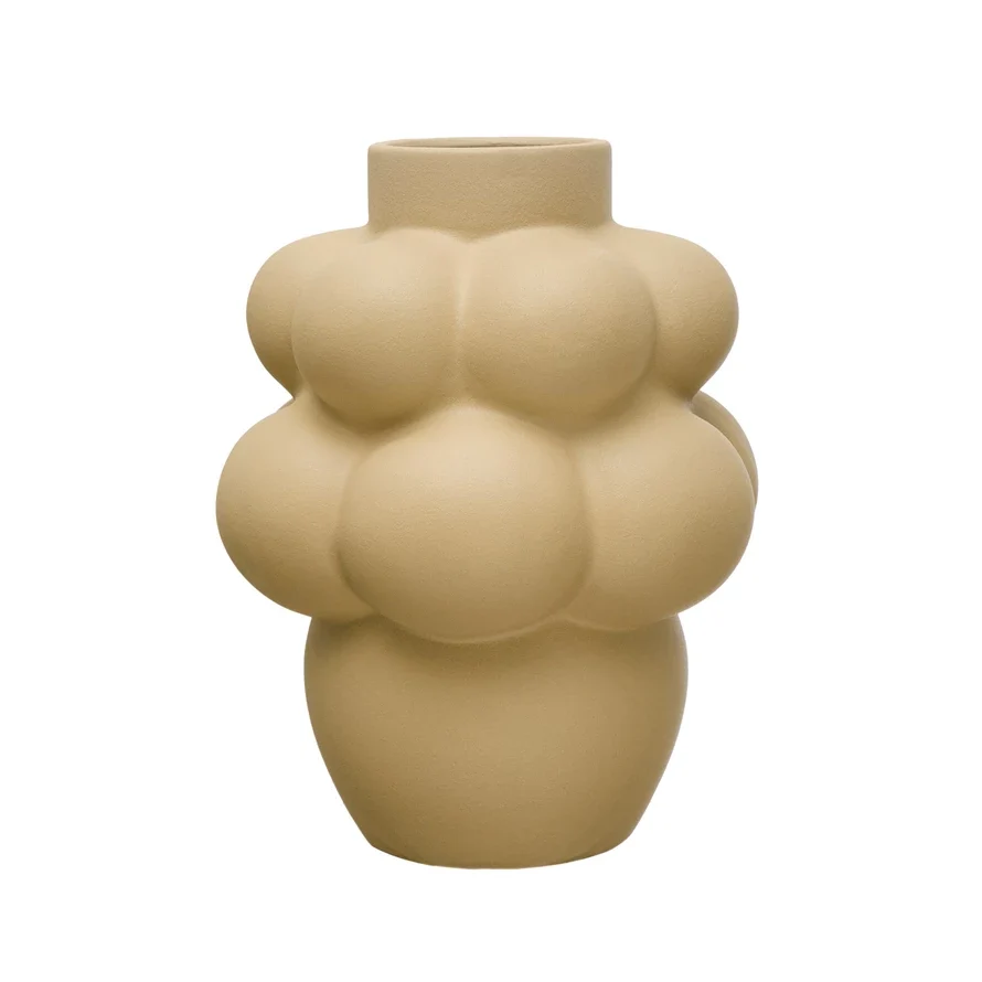 Sustainable Stoneware Formed Vase Sand Finish Cream Color High-Performance