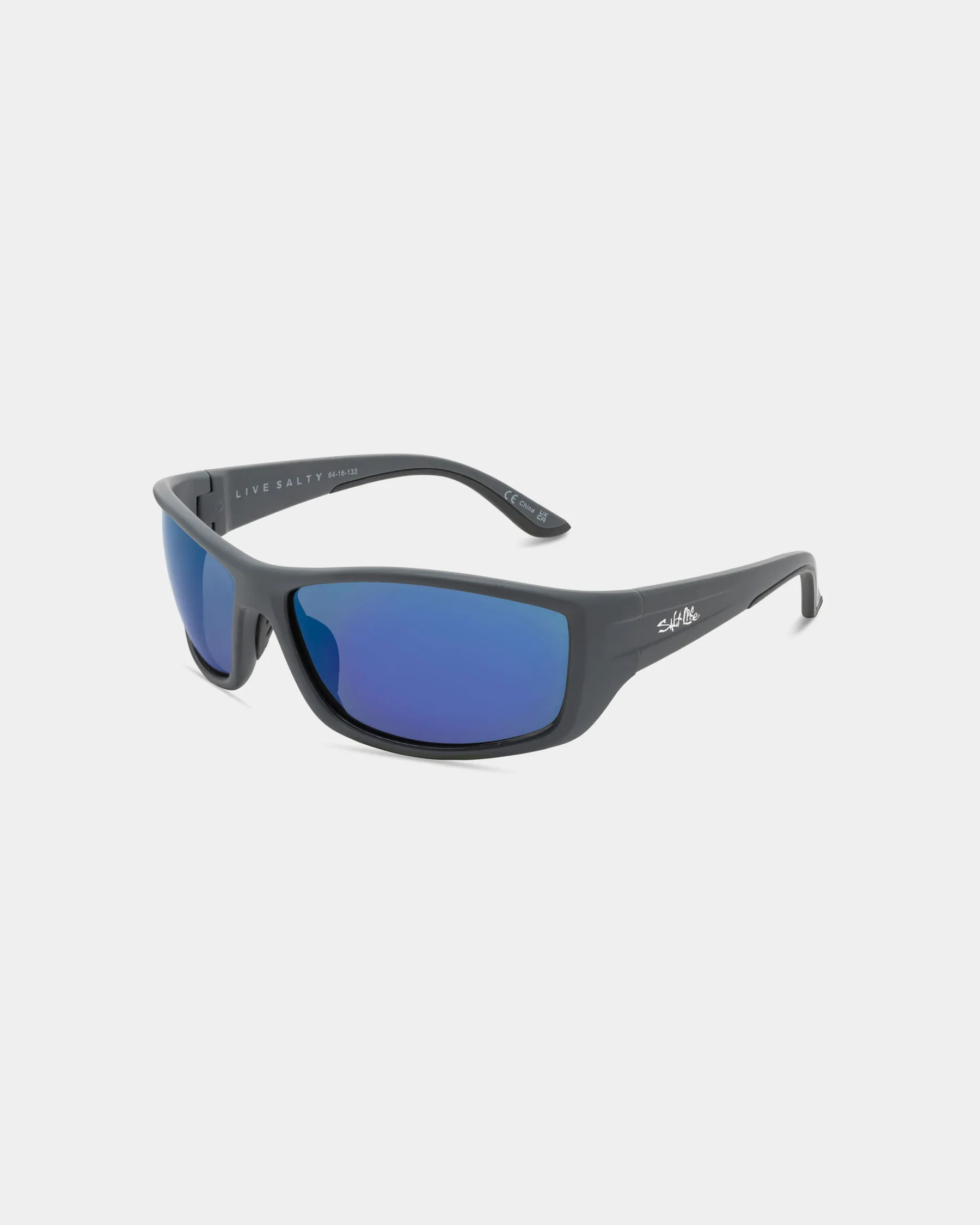High-Performance Salt Life Sunglasses Satin Grey Frame Smoke w Blue Mirror TAC Polarized Lens SL-018-090168 Pure