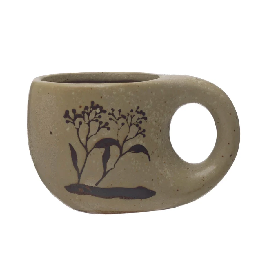 Premium 12 oz. Stoneware Mug w Wax Relief Floral Image Reactive Glaze Fine Crafted