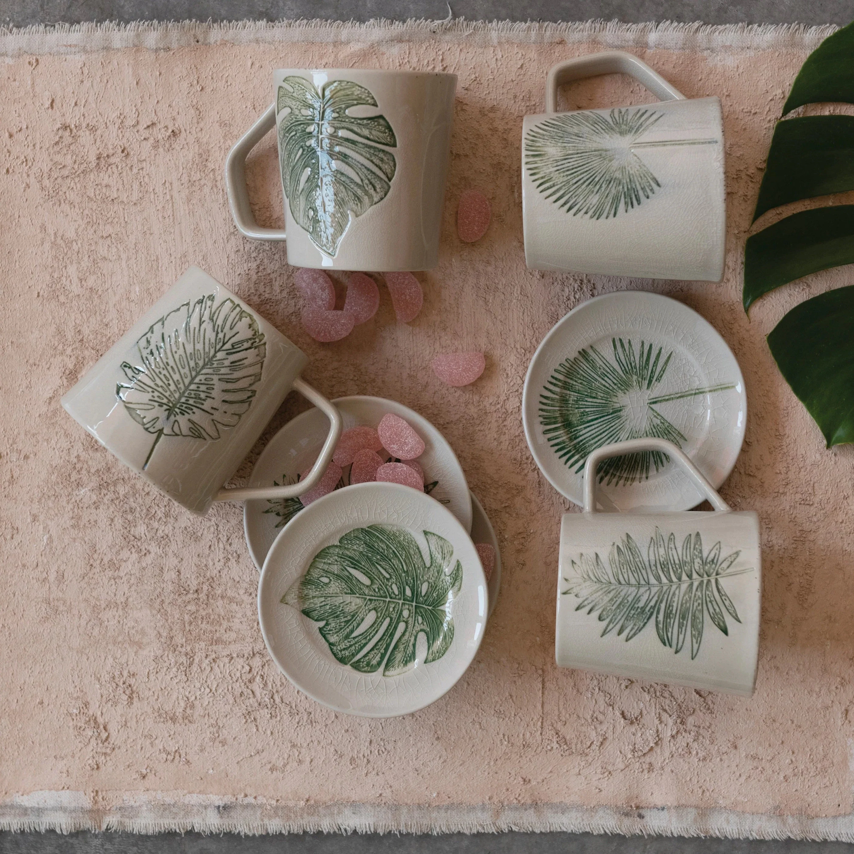 Expertly Made Stoneware Mug with Debossed Leaf 14 oz Carefully Designed