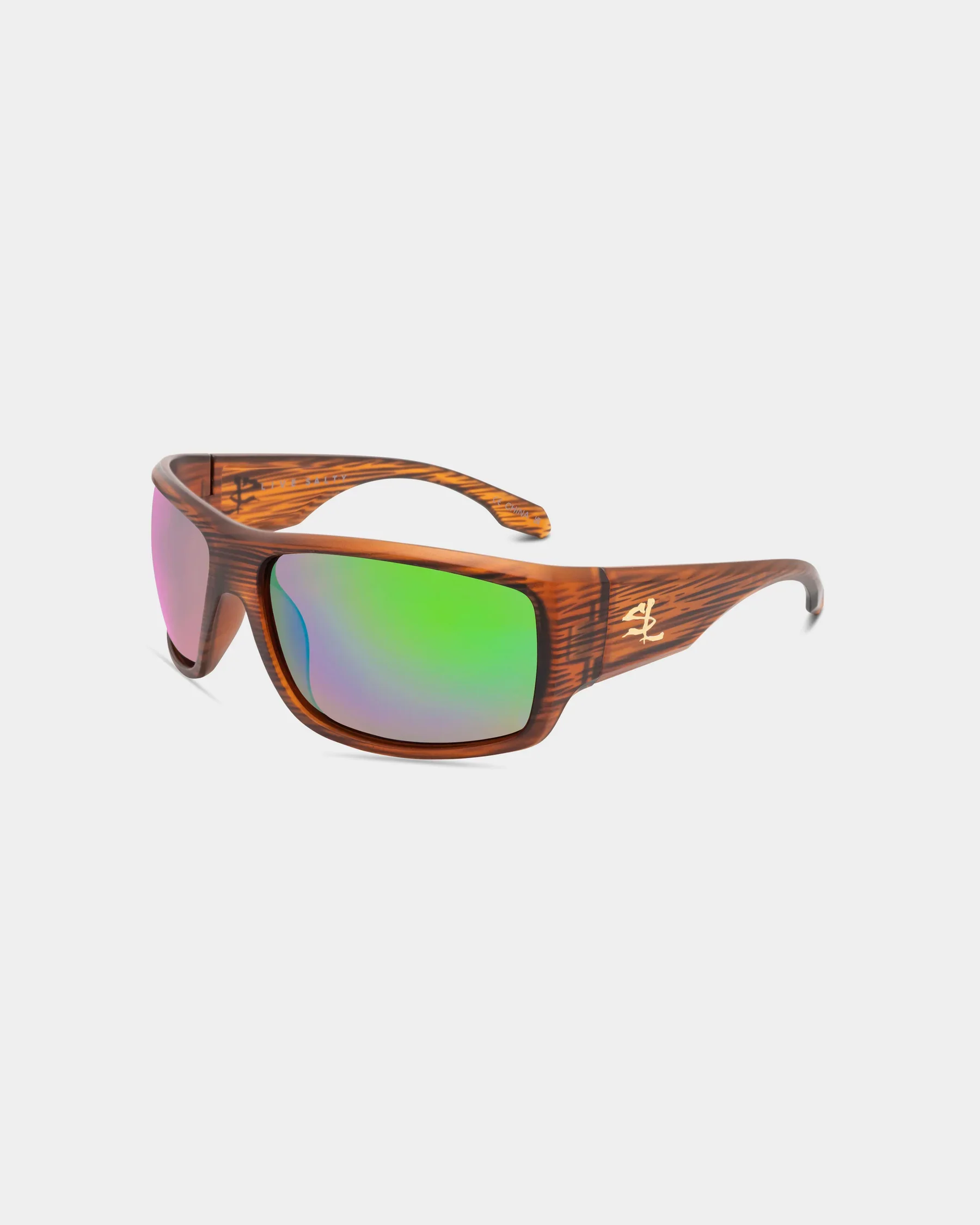 Superior Salt Life Sunglasses Satin Brown Wood Grain Frame Brown w Green Mirror TAC Polarized Lens SL-024-191926 Quality