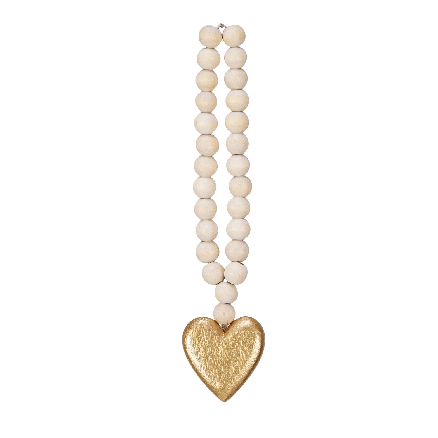Natural Wood Bead Garland w Heart Fine