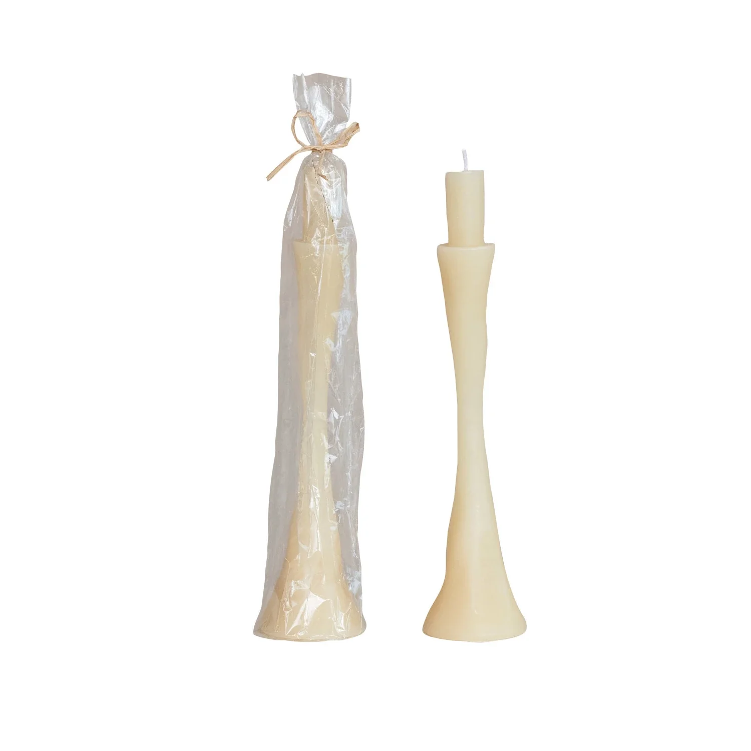 Durable Unscented Taper in Taper Holder Shaped Candle Cream Color Unique