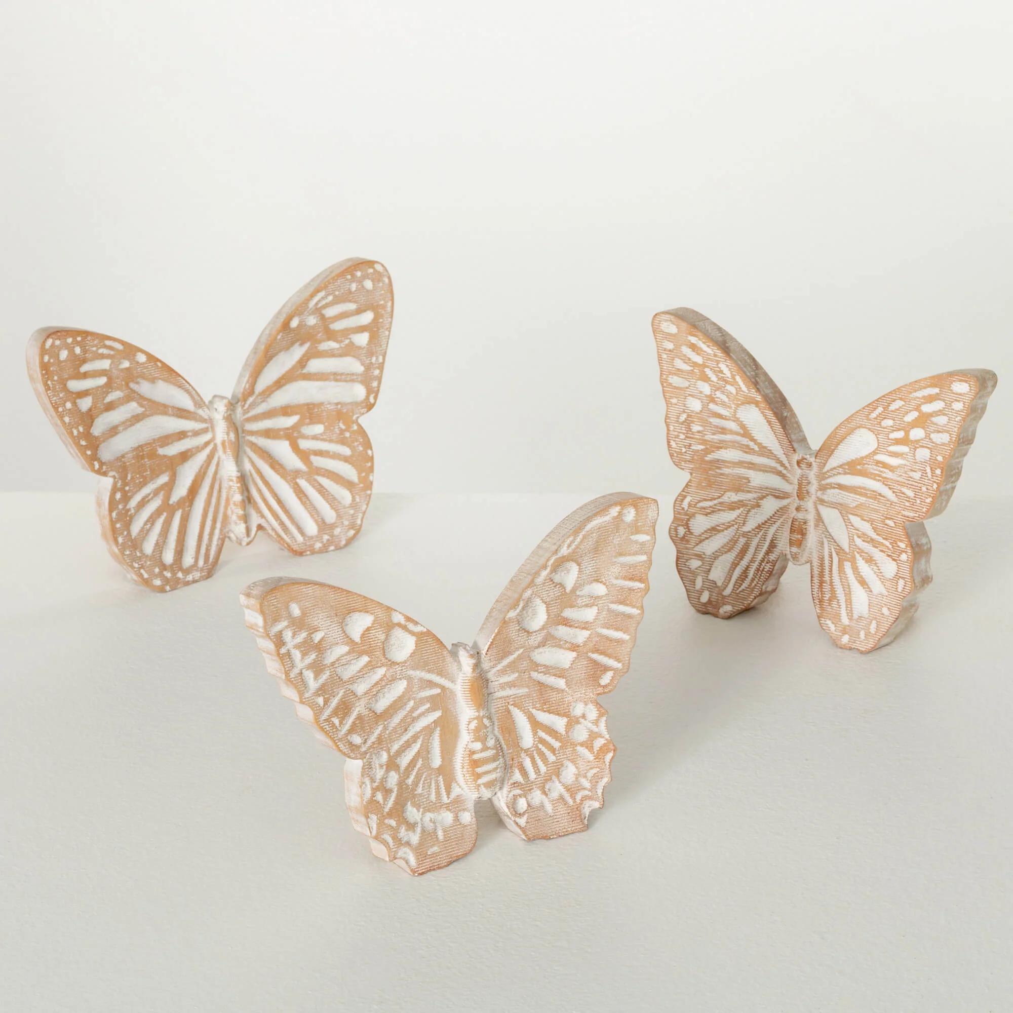 High-Grade Butterfly Wooden Decorative Accent White Washed Traditional