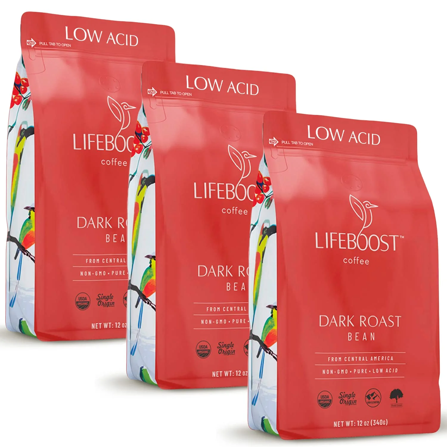 Refined Lifeboost Dark Roast Low Acid Coffee Beans Organic 12oz 3 Pack Premium Material