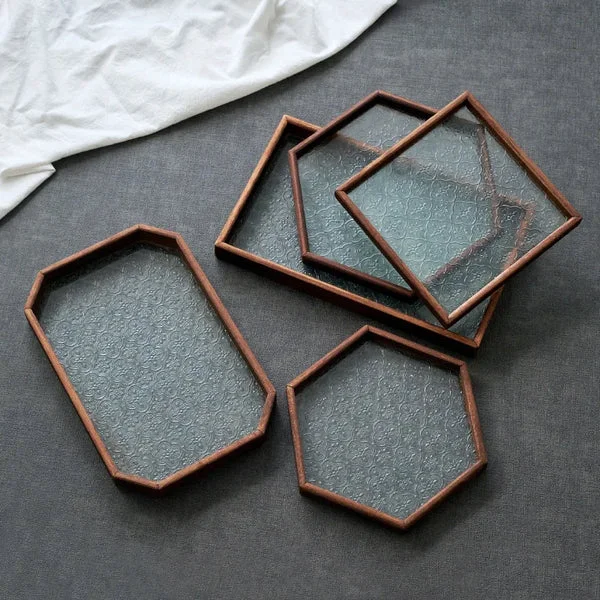 Verified Japan-Style Wood Embossed Glass Serving Tray Trendy