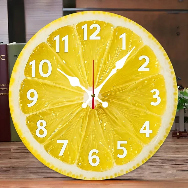 Consistent Silent Lemon-Themed Wooden Wall Clock Selected