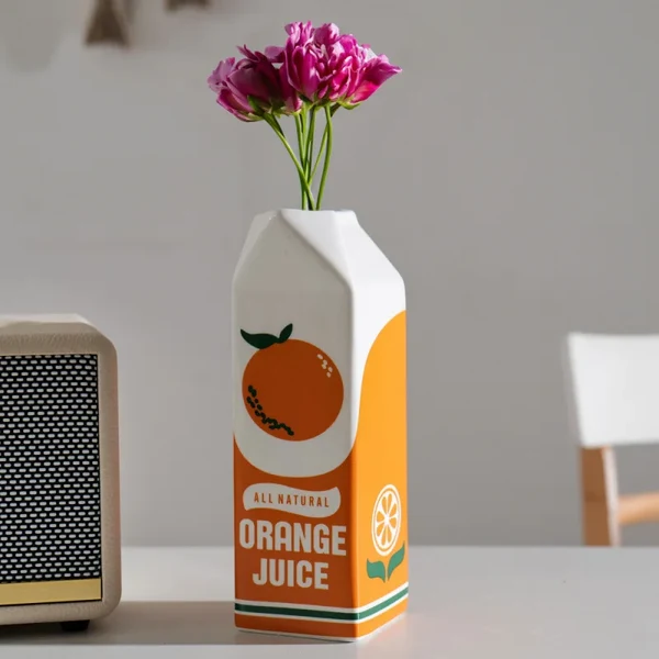 Luxury Retro Orange Juice Carton Ceramic Vase Responsible