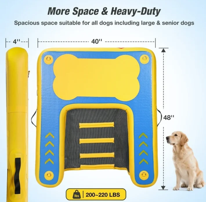 Authentic Inflatable Dog Float and Ramp for Dogs Up to 220 lbs Non-Slip PVC Mesh Cloth Lightweight