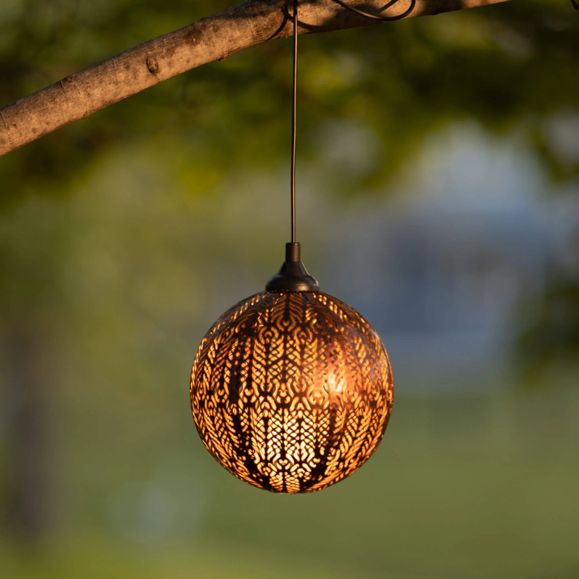 Outstanding Metal Hanging Sphere Solar Light Copper Artisan