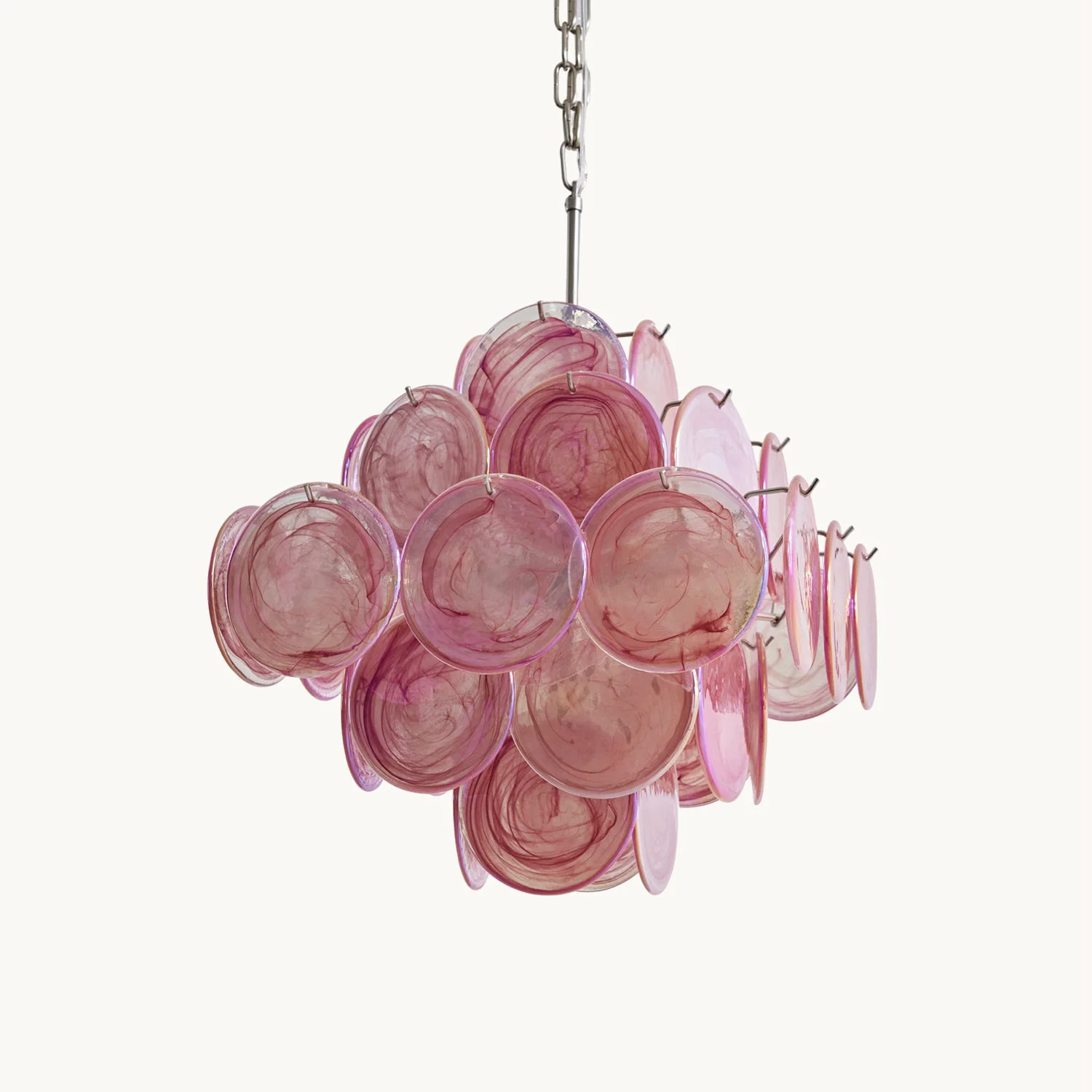 Unique Murano Pink Disc Chandelier Carefully Designed