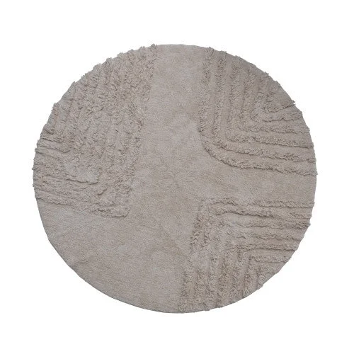 Innovative Round Cotton Tufted Rug w Design Cream Color Artisan