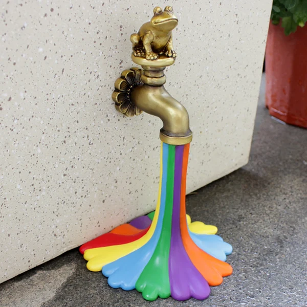 Classic Flowing Rainbow Frog Faucet Resin Statue Garden Room Decor Ornament Exceptional