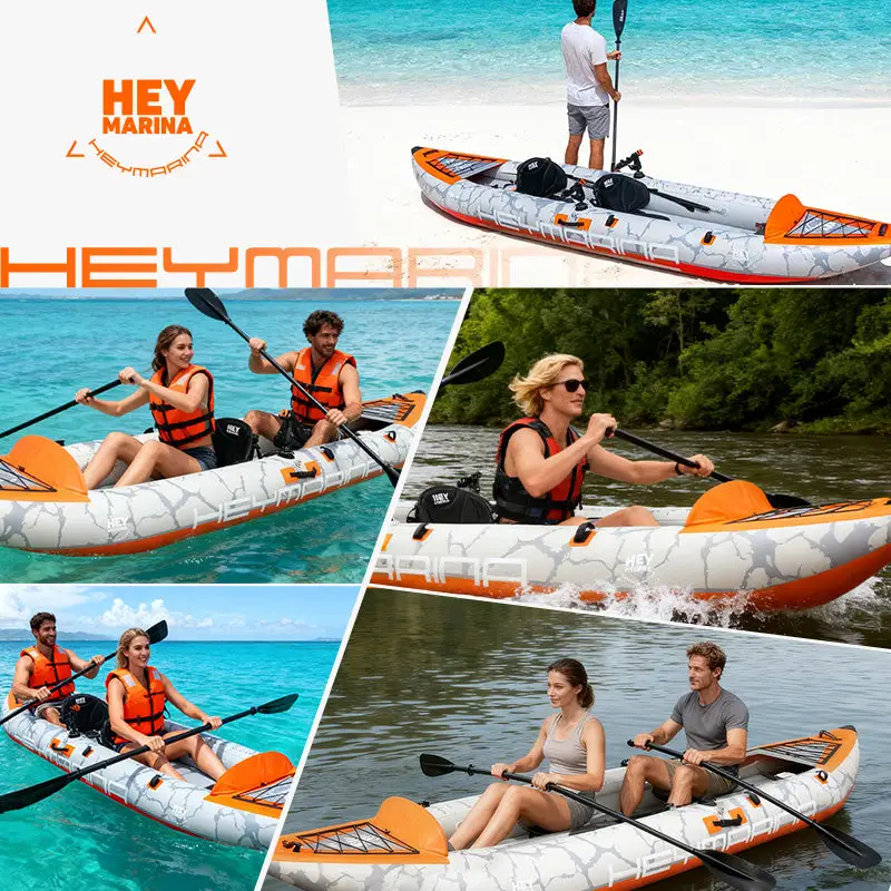 Fashionable BM 12'6 Inflatable Tandem Fishing Kayak with Drop-Stitch Floor Detailed