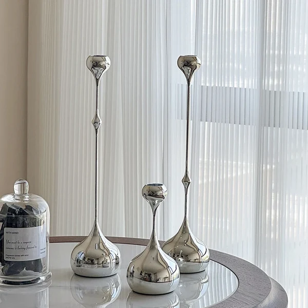 Smooth Stainless Steel Metal Candlestick Holder Romantic Table Decoration Sophisticated