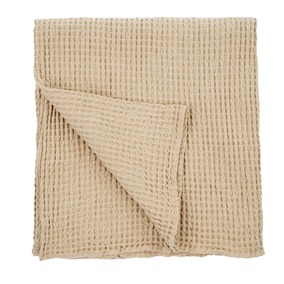 Relaxed Stonewashed Waffle Bed Blanket Cream Artisan