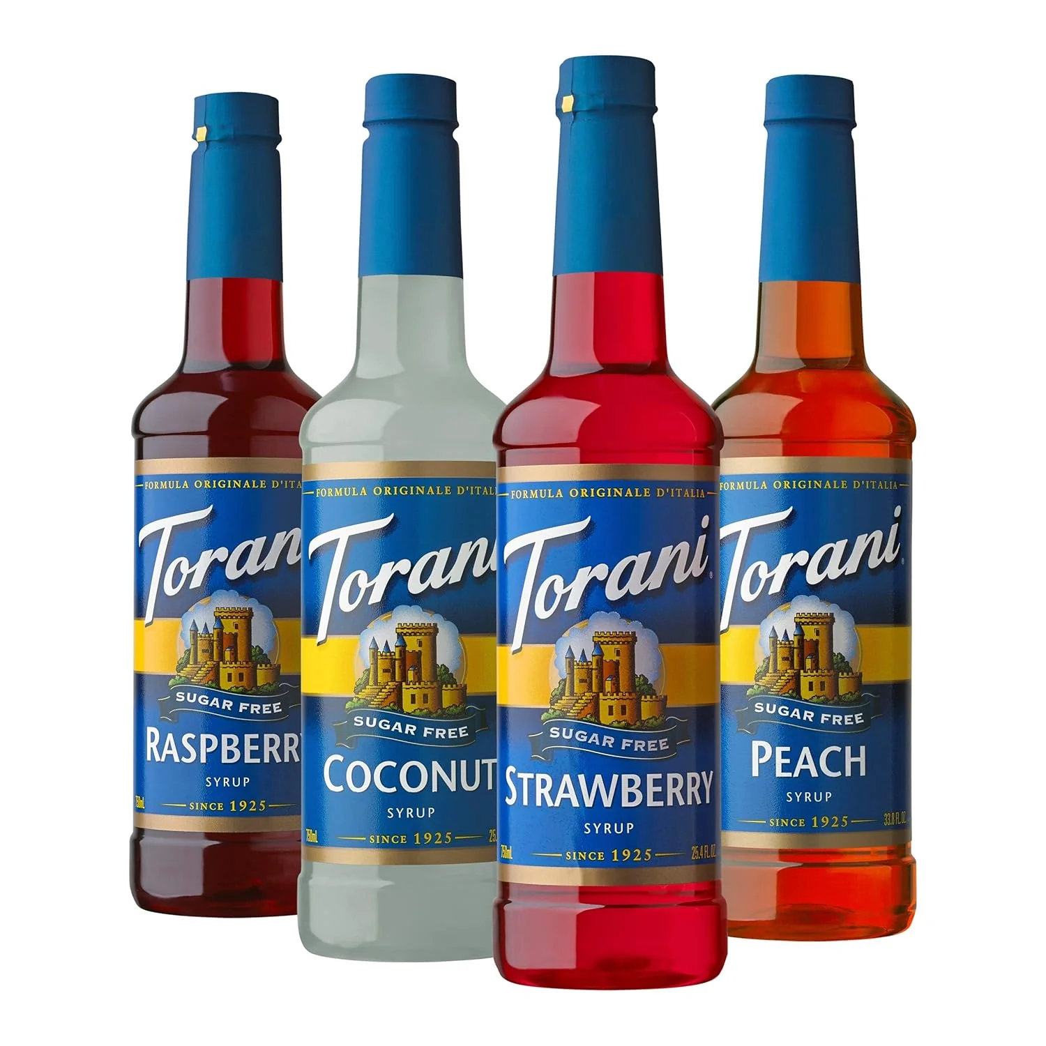 Exclusive Torani Sugar Drink Syrup Soda Flavors Variety Pack 25.4 fl oz 4 Pack Flavors Include Raspberry Coconut Strawberry amp Peach Comfortable