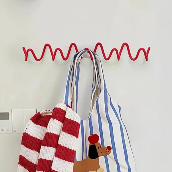 Durable Creative Wave Iron Wall-Mounted Coat Rack Minimalist Multi-Hook Clothes Organizer Top-Quality