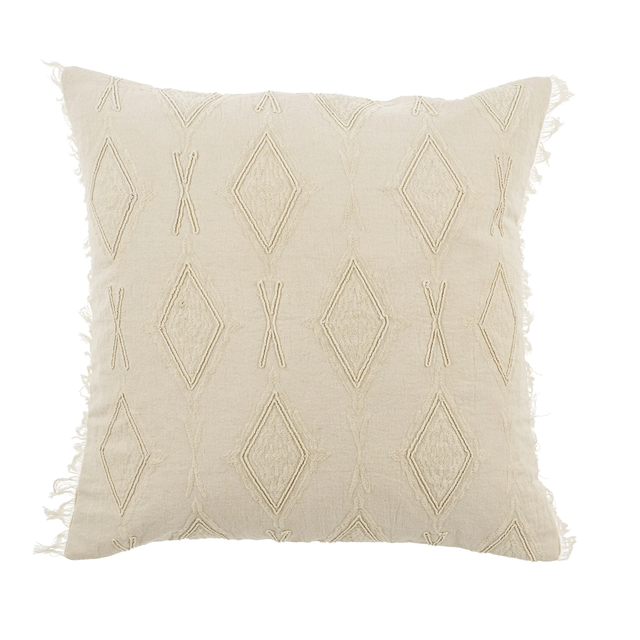 Verified Jacquard Fringe Pillow Cream High-Grade