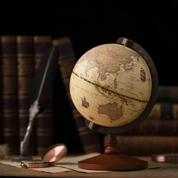 Recyclable Vintage Wooden World Globe with Metal Stand Long-Lasting
