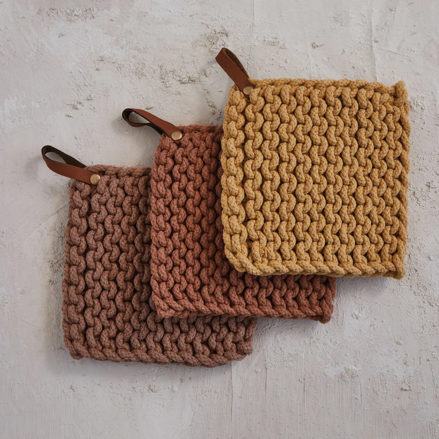 Effective Cotton Crocheted Pot Holder Leather Loop 8 Enhanced