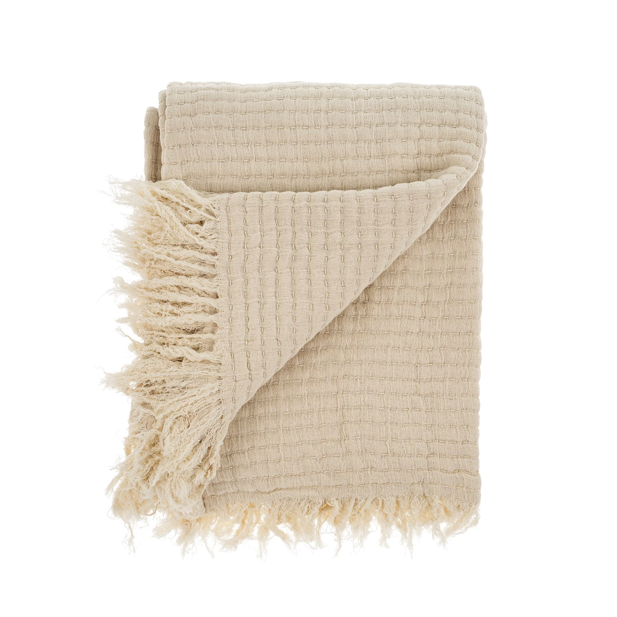 Long-Lasting Kantha-Stitch Throw Blanket Cream High-Quality