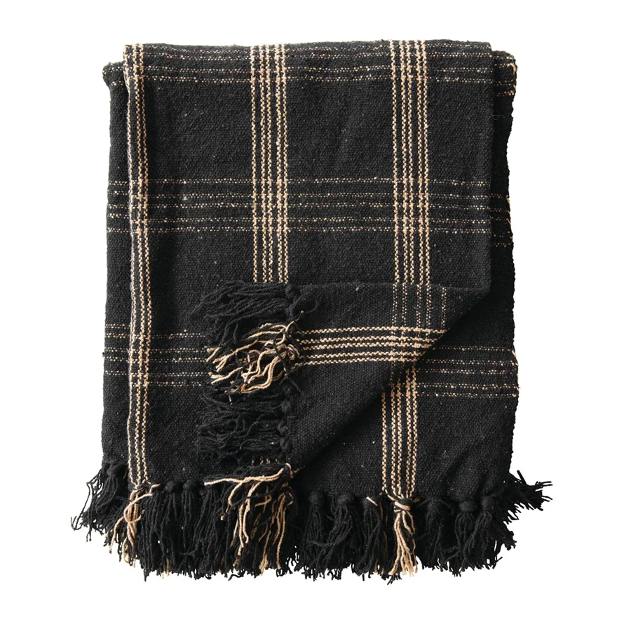 Natural Black Tan Throw Blanket with Fringe 60 x 50 Fashionable