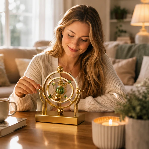 Lightweight Kinetic Art Desk Decor - Celestial Orbit Perpetual Motion Pendulum Solid