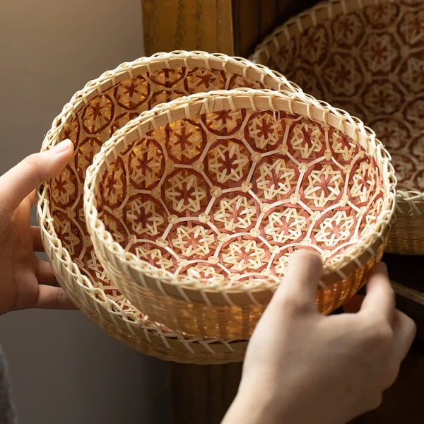 Original Round Hand-Woven Bamboo Storage Basket Sustainable