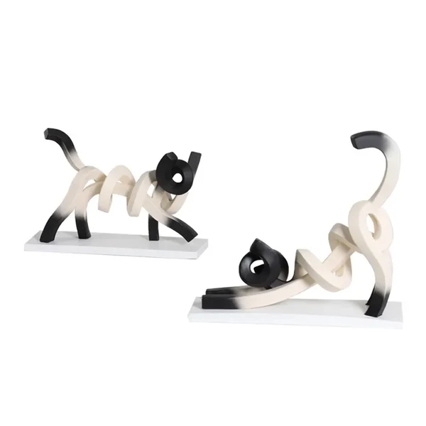 Soft Abstract Twisted Line Cat Resin Sculpture Desk Home Décor Flexible