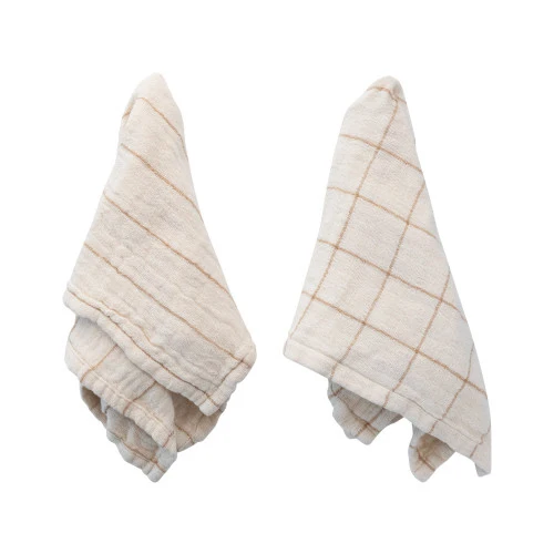 Elite 18 Square Cotton Double Cloth Napkins W Grid stripe Pattern - Set Of 4 Fashionable