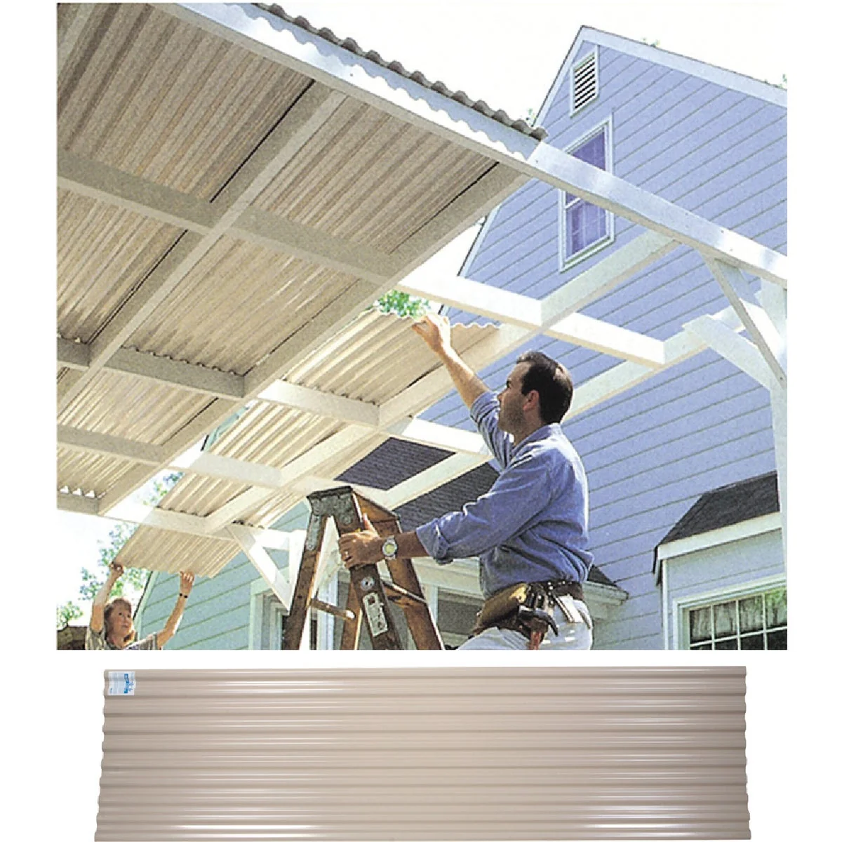 Traditional Tuftex Vinyl 26 In. x 8 Ft. Opaque Tan Square Wave Vinyl Corrugated Panels Durable