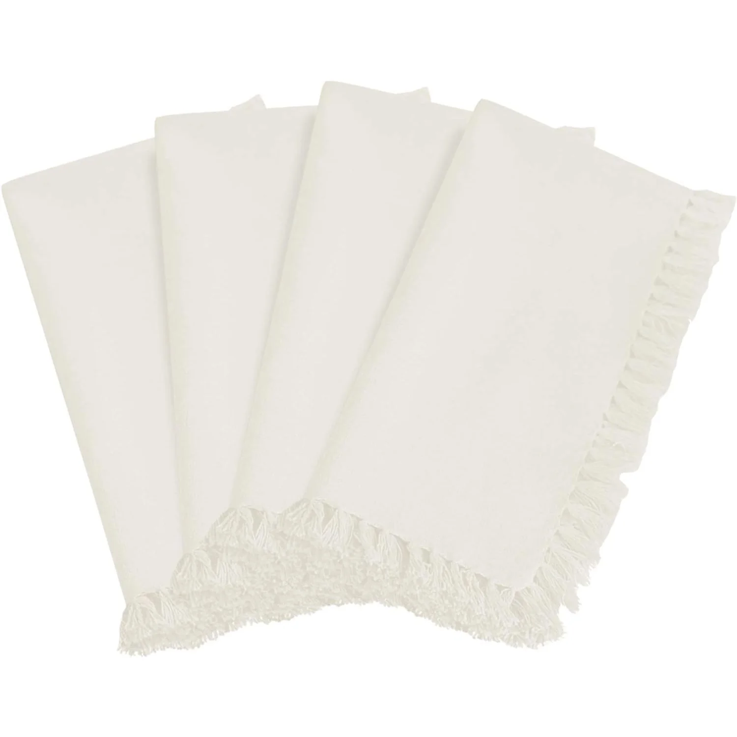 High-Performance Fringed Design Napkin Set of 4 - Off White Verified