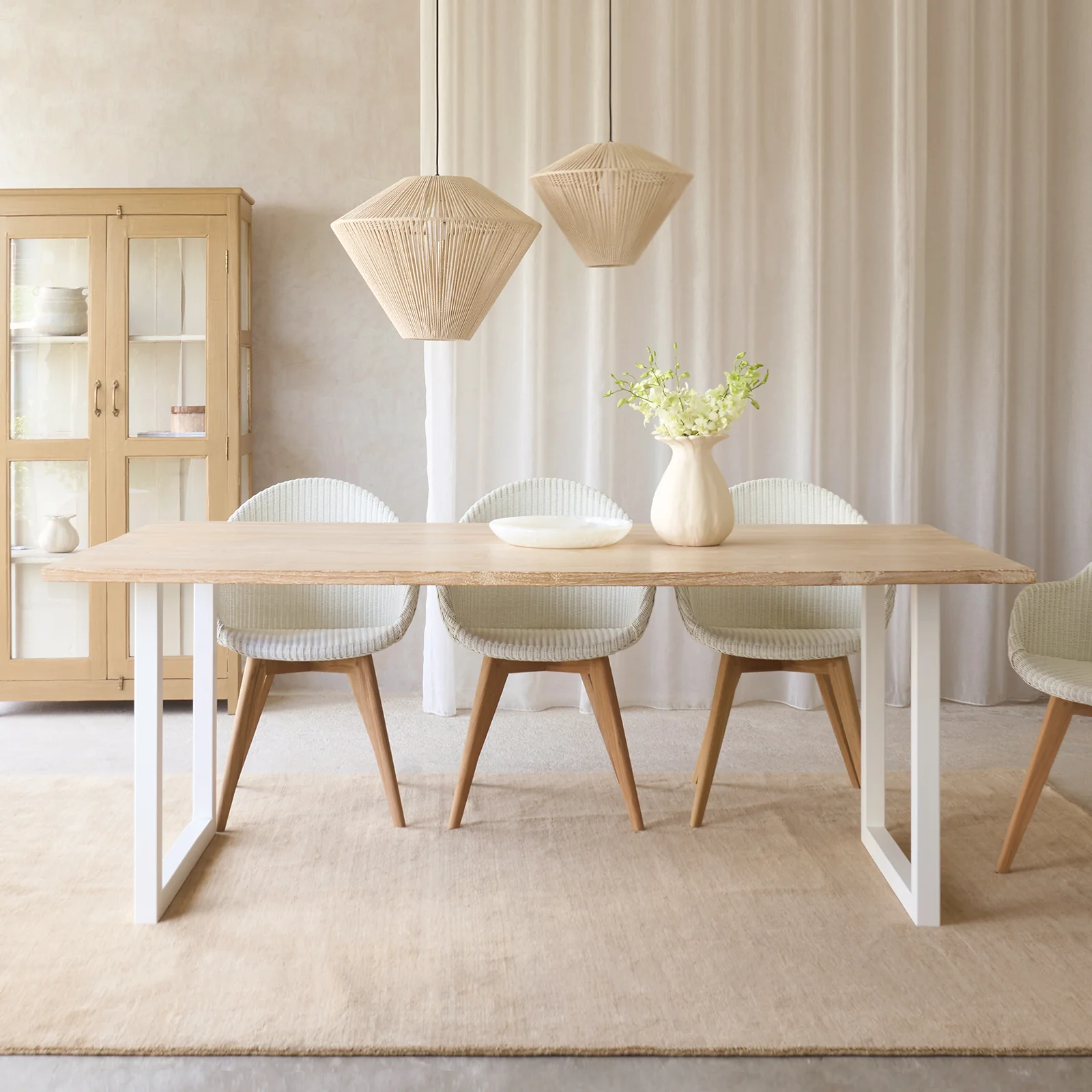 Reliable Java Teak Dining Table Whitewash with U-Base Unique