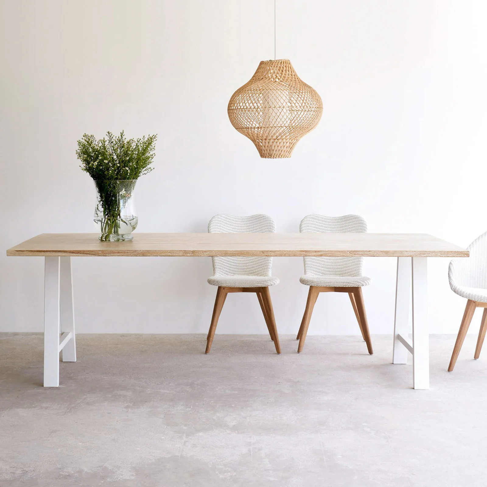 Lightweight Java Teak Dining Table Whitewash with A-Frame Base Innovative