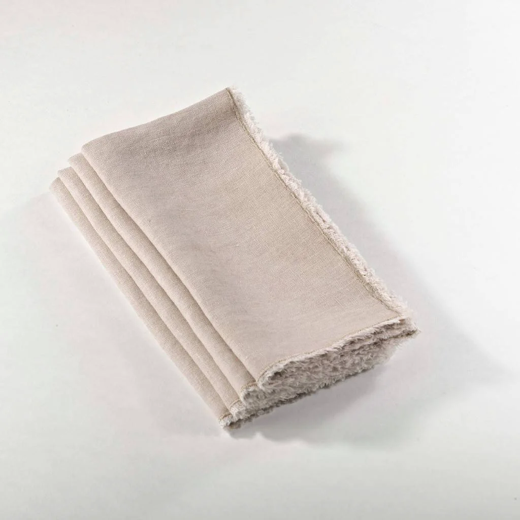 Specialty Fringe Linen Table Napkins Set of 4 20 - Natural Sophisticated