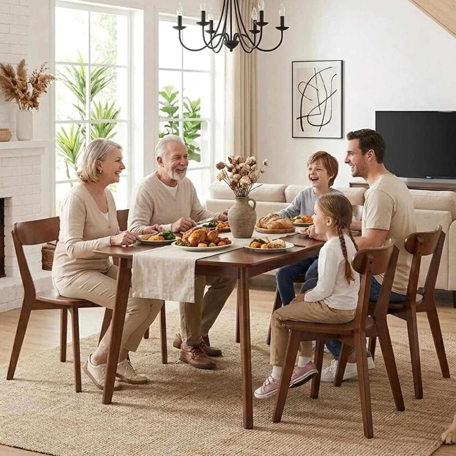 Lightweight Walnut Solid Wood Farmhouse Dining Chairs Collection Original Design