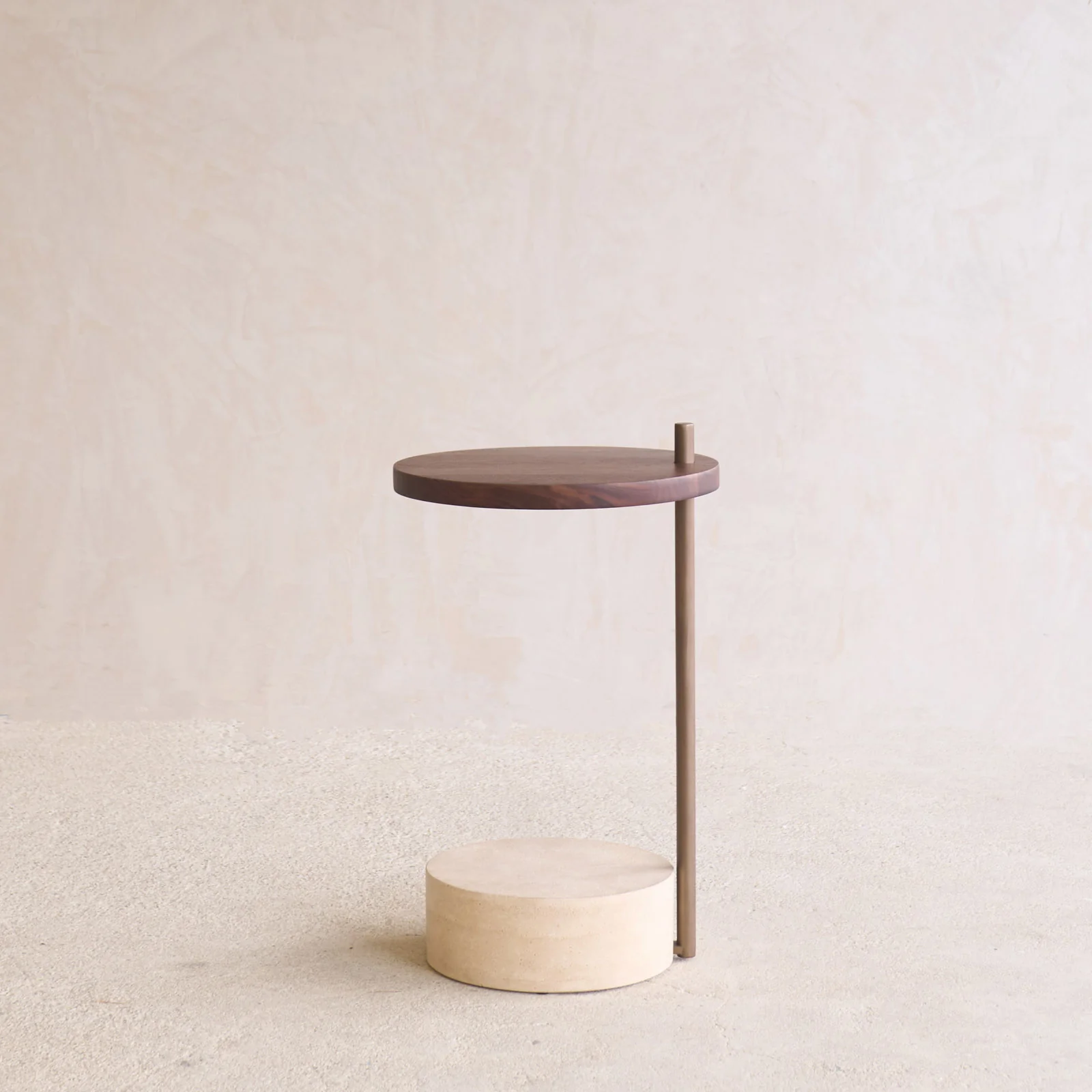 Sophisticated Society Side Table Walnut with Travertine Base Reusable