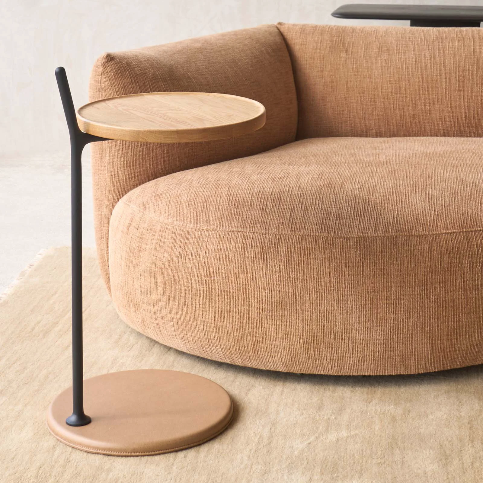Detailed Bystander Leather Side Table Pecan with Oak Frame Secure