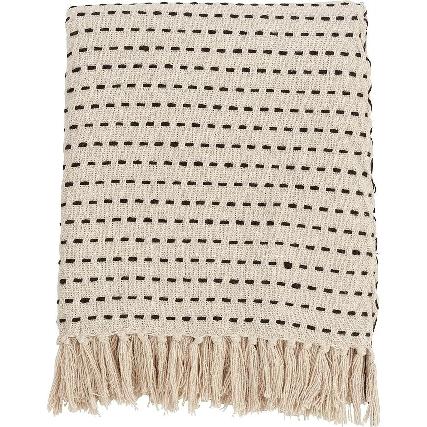 Soft Stitched Line Throw Ivory Versatile
