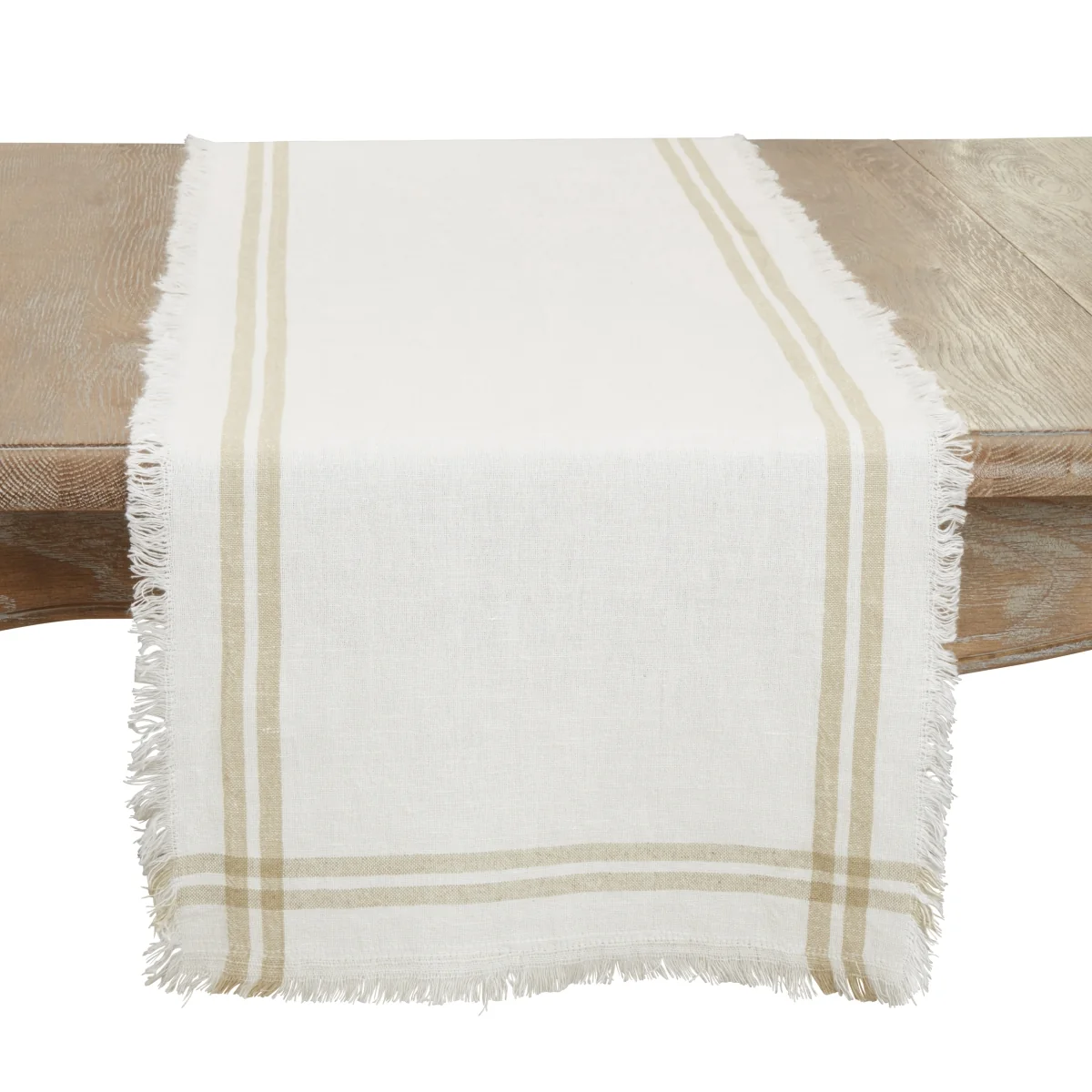 Professional Fringed Stripe Table Runner - Natural Green